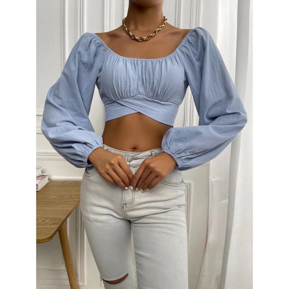 NWT Hello Molly Cropped Wrap Top Light Blue Sexy Size 4